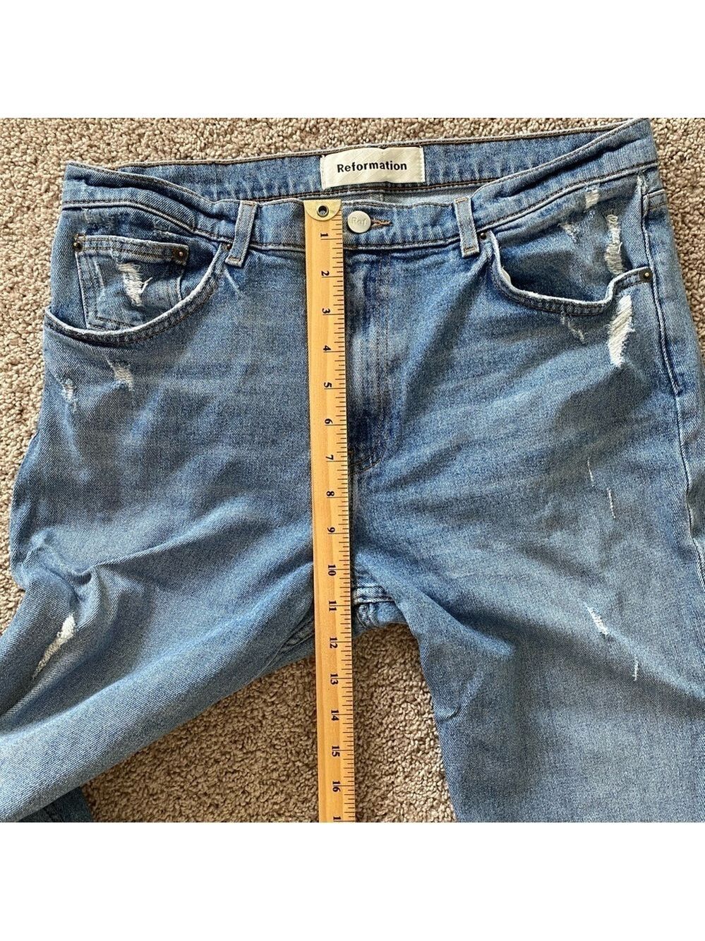 Reformation Cropped Flood Jeans Distressed Raw Hem in Olympic Wash Sz 30 - Picture 14 of 16